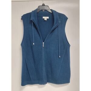 Christopher & Banks Women's Blue Ribbed Hooded Sweater Vest Sz XL 0046